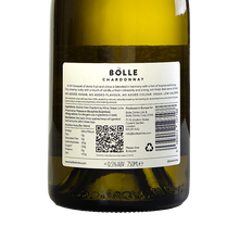 BOLLE Chardonnay non-alcoholic white wine back label showing ingredients and nutrition facts, vegan low-calorie alcohol-free wine